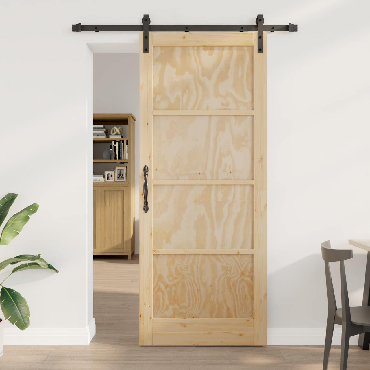 Porte coulissante naturelle 86 x 211 cm en bois de pin massif 