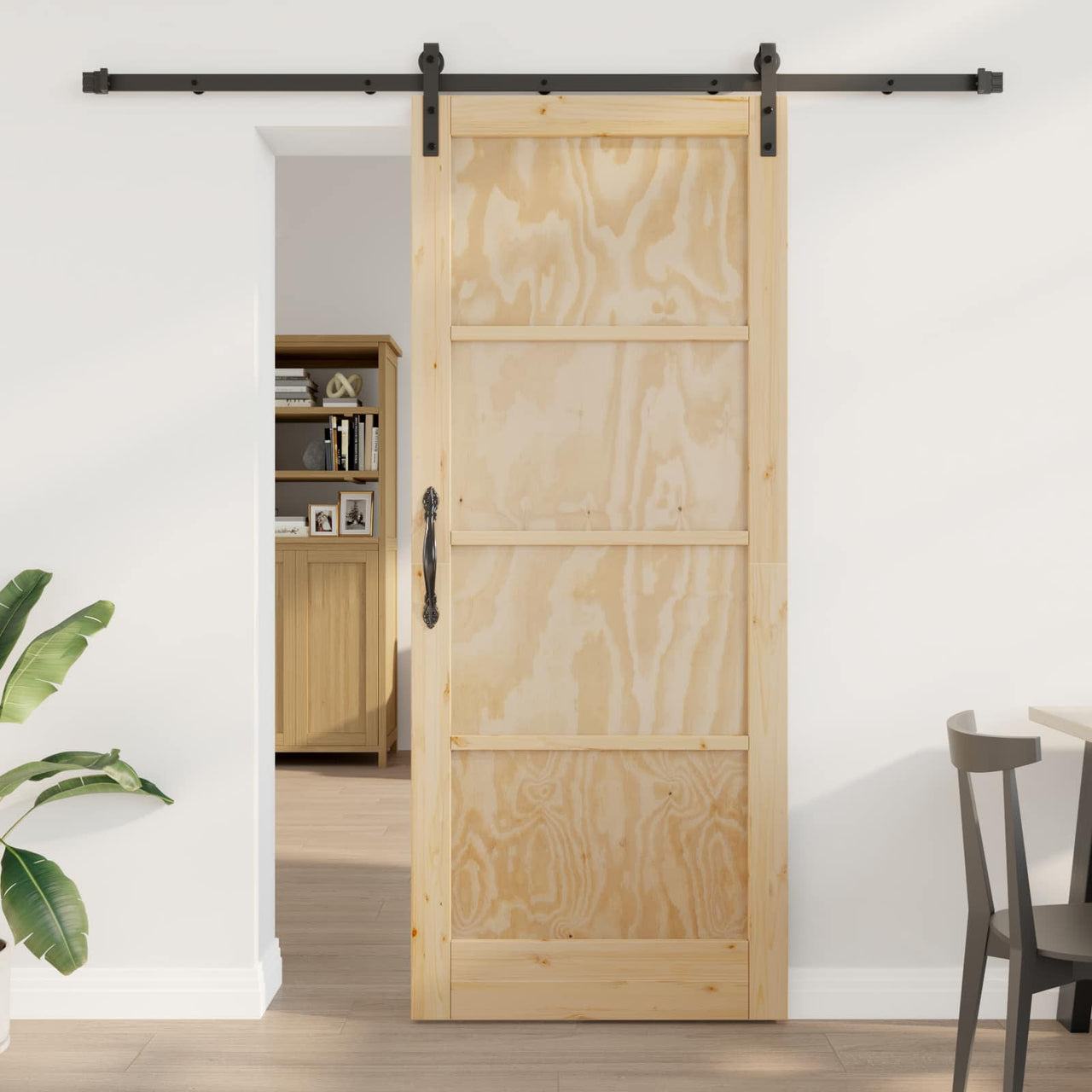 Porte coulissante naturelle 86 x 211 cm en bois de pin massif 