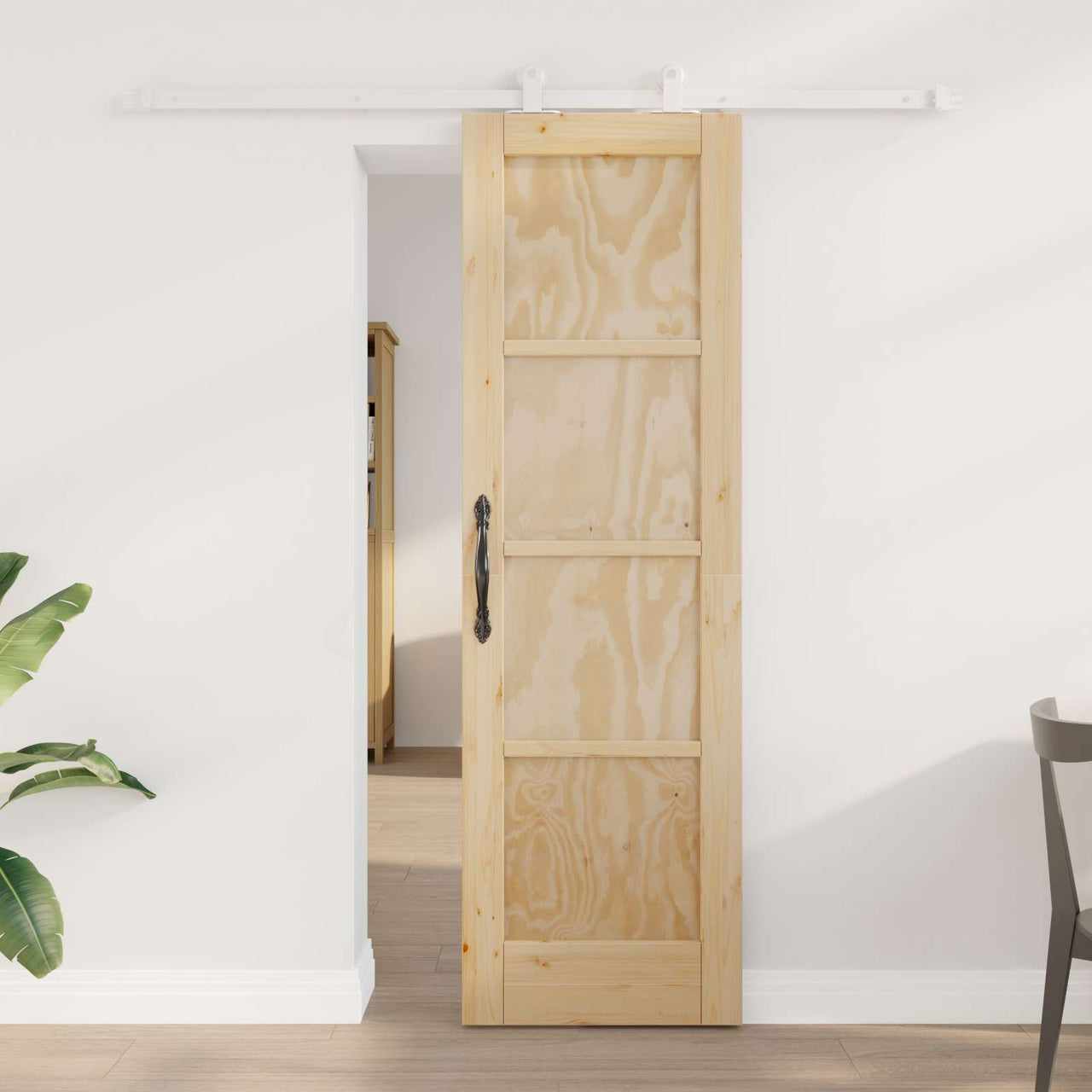 Porte coulissante naturelle et blanche 61 x 198,5 cm 