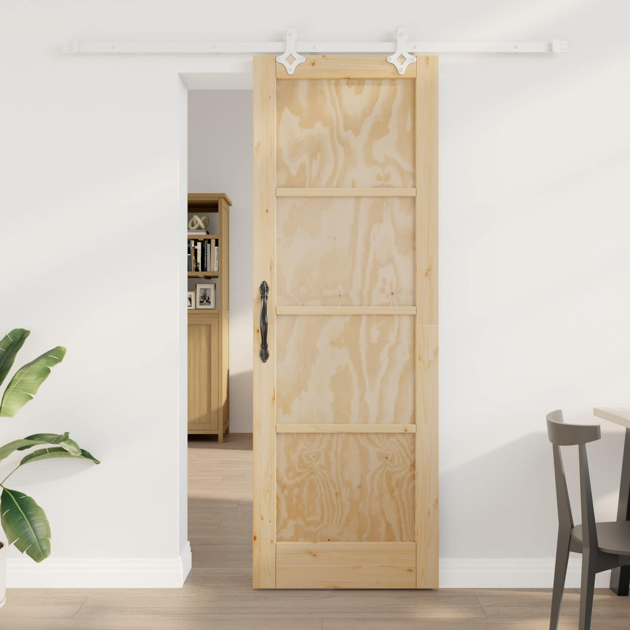Porte coulissante naturelle et blanche 73,5 x 211 cm 