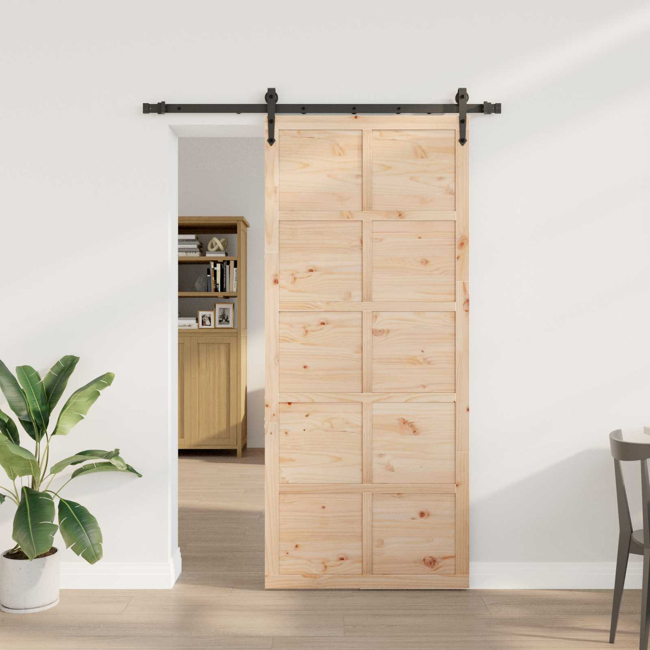 Porte coulissante naturelle 80 x 208 cm en bois de pin massif 