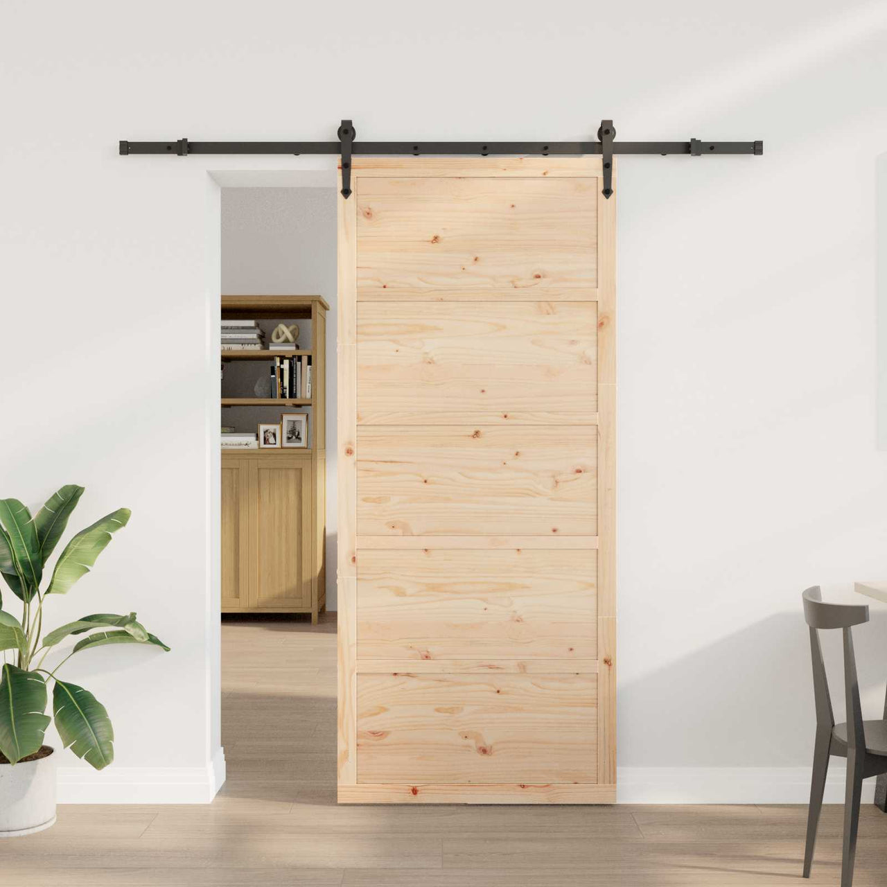 Porte coulissante naturelle 100 x 208 cm en bois de pin massif 