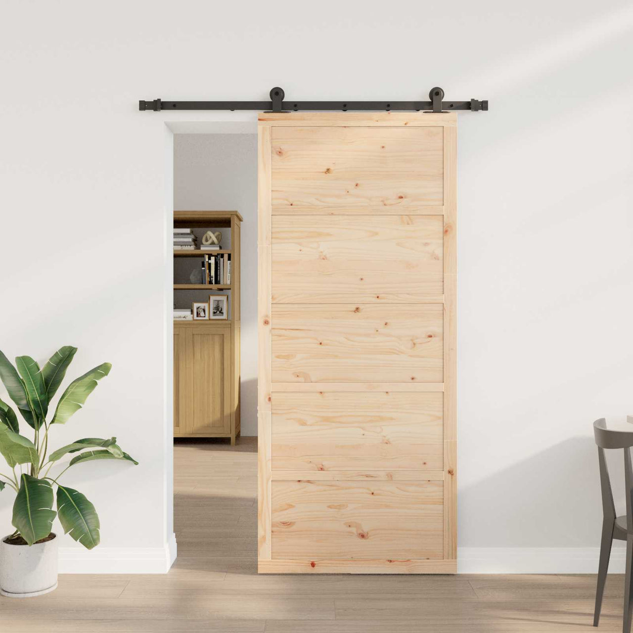 Porte coulissante naturelle 80 x 208 cm en bois de pin massif 