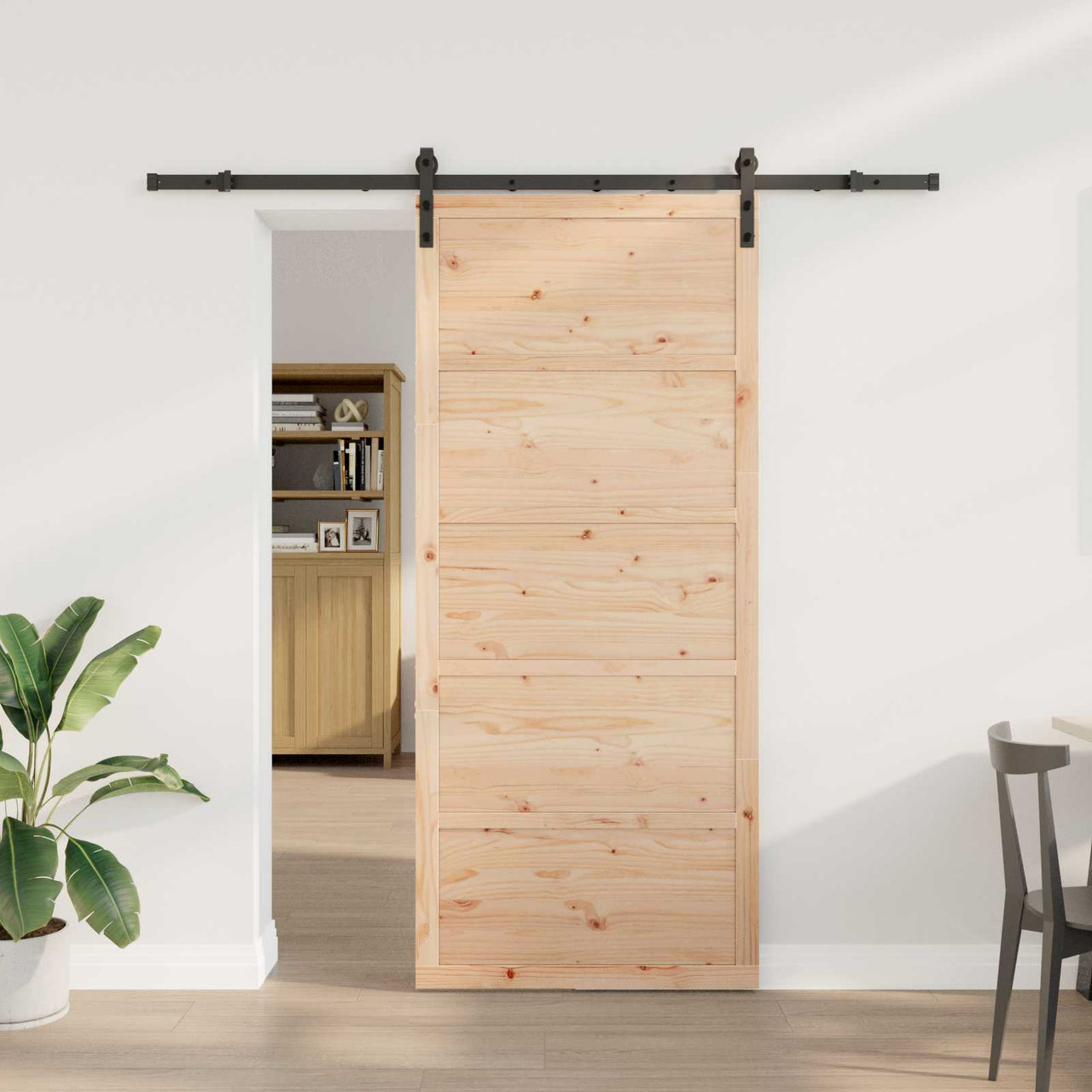 Porte coulissante naturelle 100 x 208 cm en bois de pin massif 