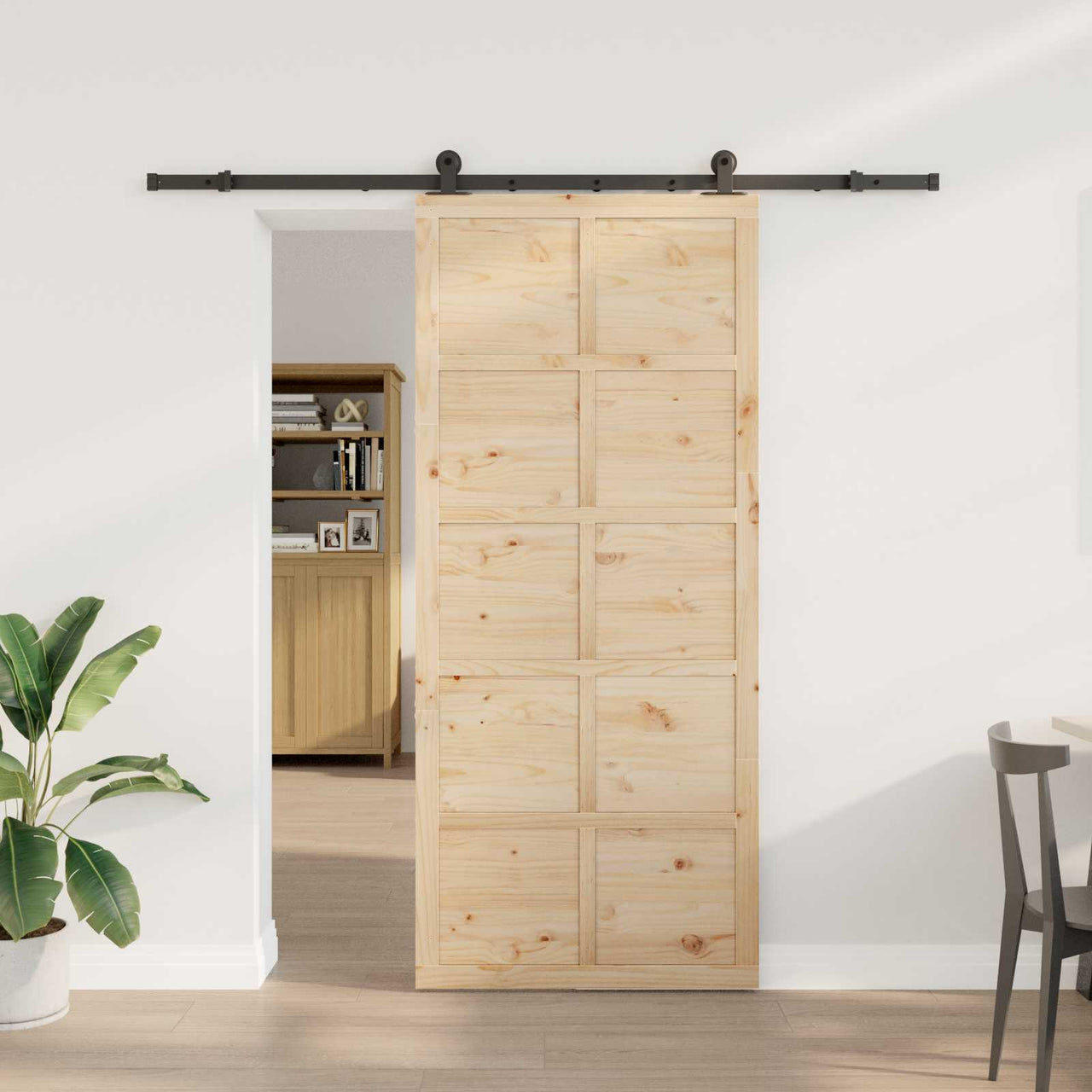 Porte coulissante naturelle 90 x 208 cm en bois de pin massif 