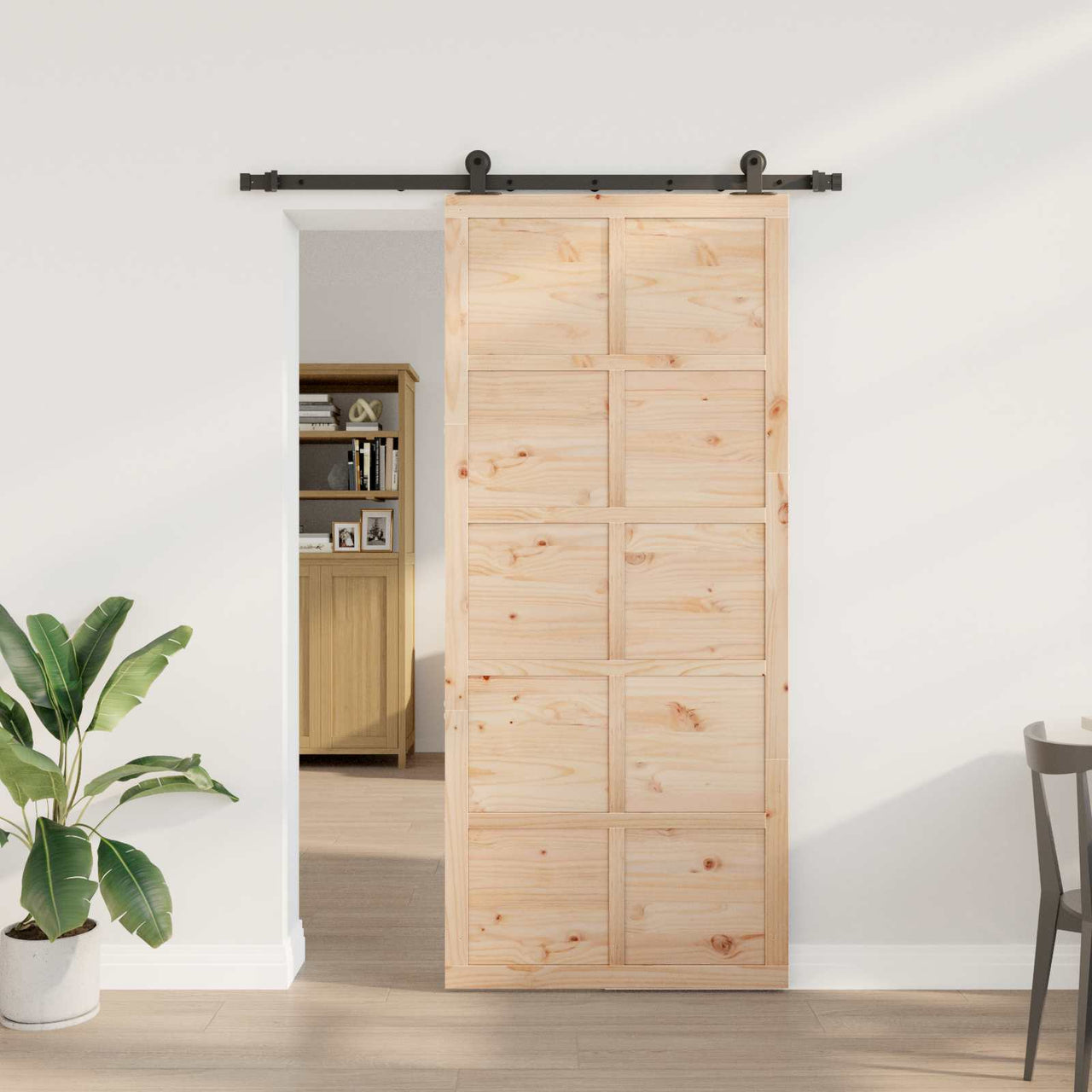 Porte coulissante naturelle 80 x 208 cm en bois de pin massif 