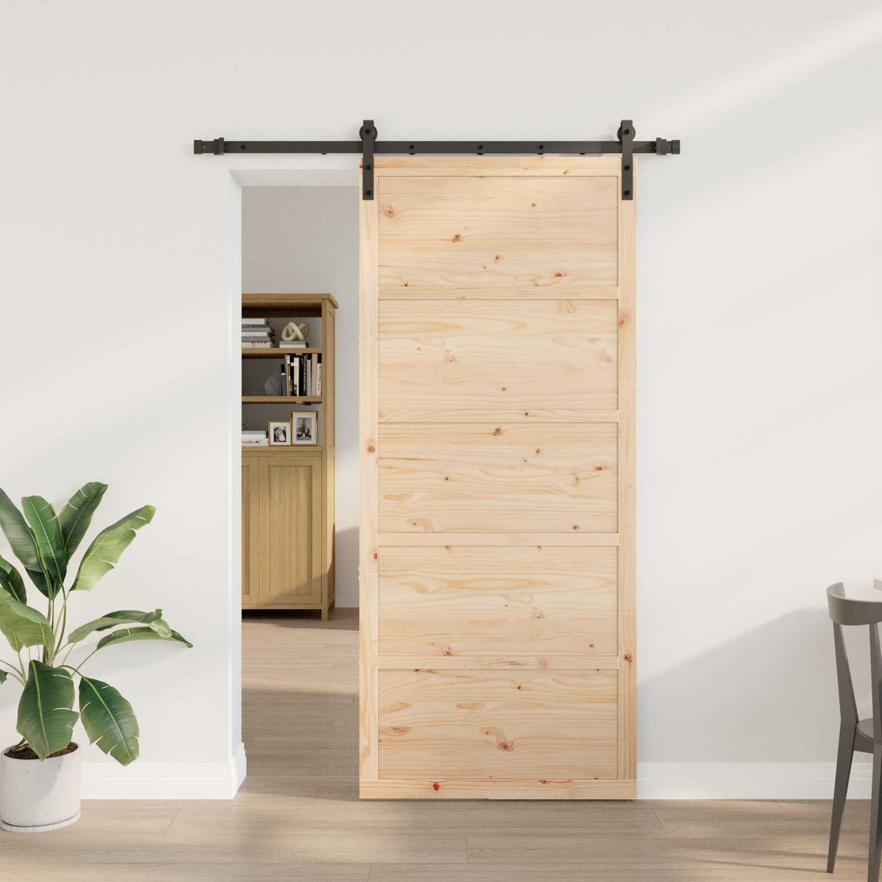 Porte coulissante naturelle 80 x 208 cm en bois de pin massif 