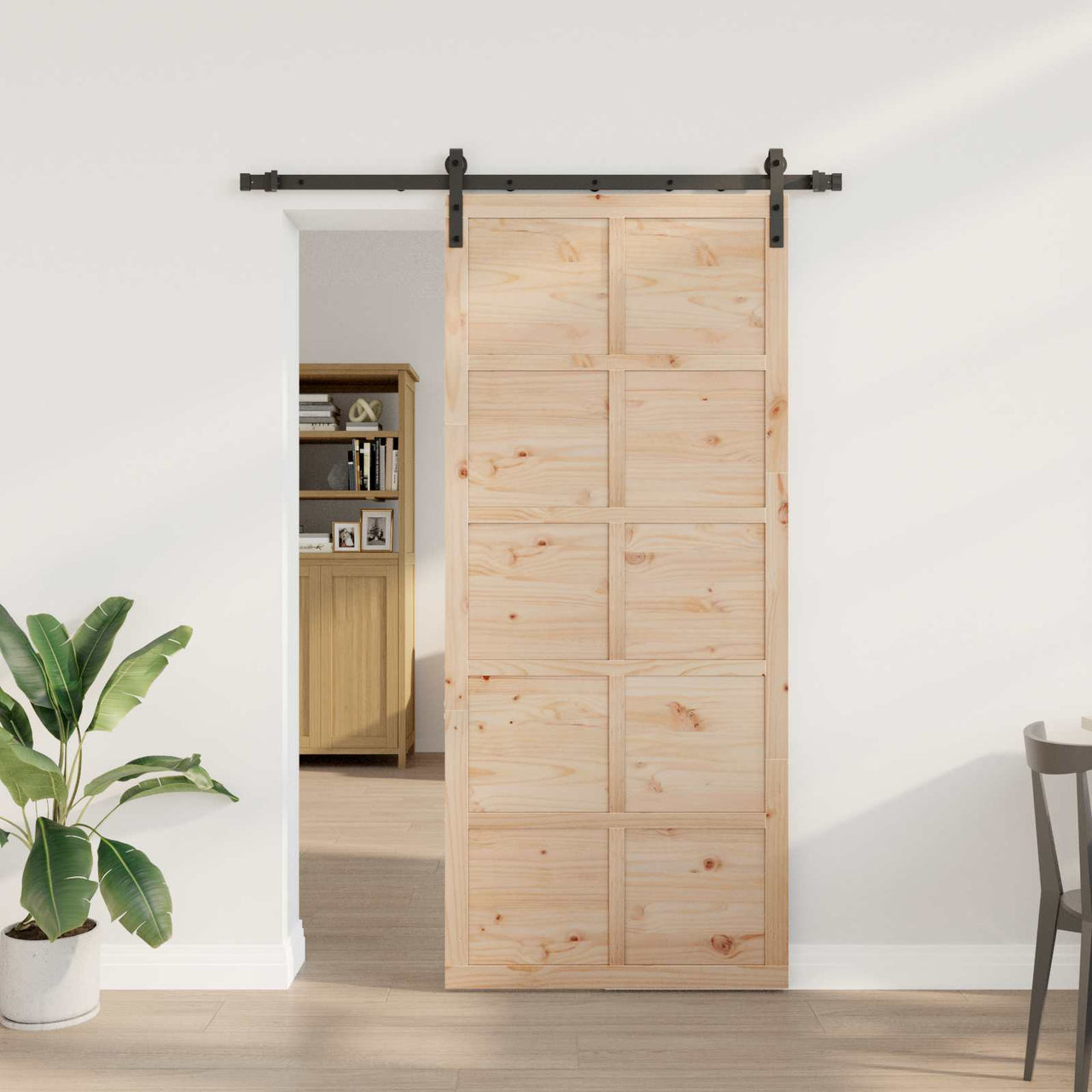 Porte coulissante naturelle 80 x 208 cm en bois de pin massif 