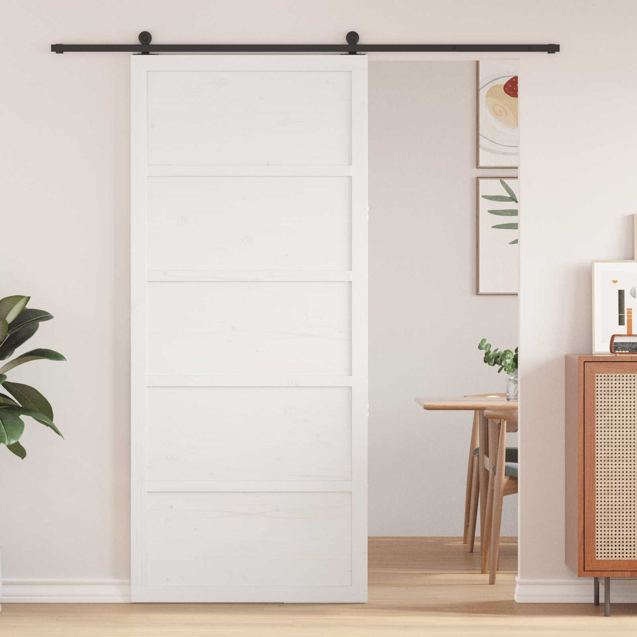 Porte coulissante blanche 90 x 2,5 x 208 cm en bois de pin massif 