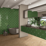 Ambiente con revestimiento efecto barro Lecce Galatina Verde - Vetonek