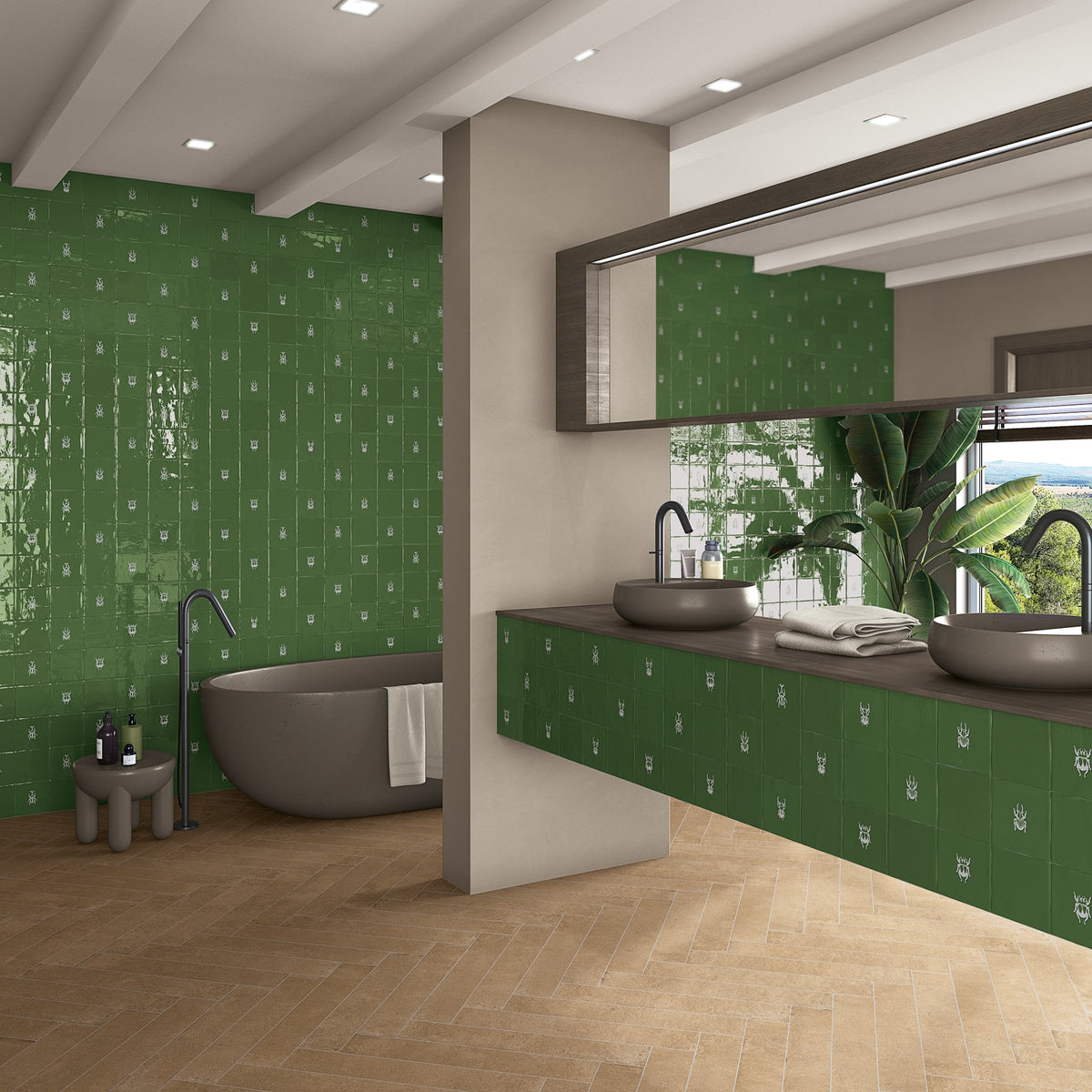 Ambiente con revestimiento efecto barro Lecce Galatina Verde - Vetonek