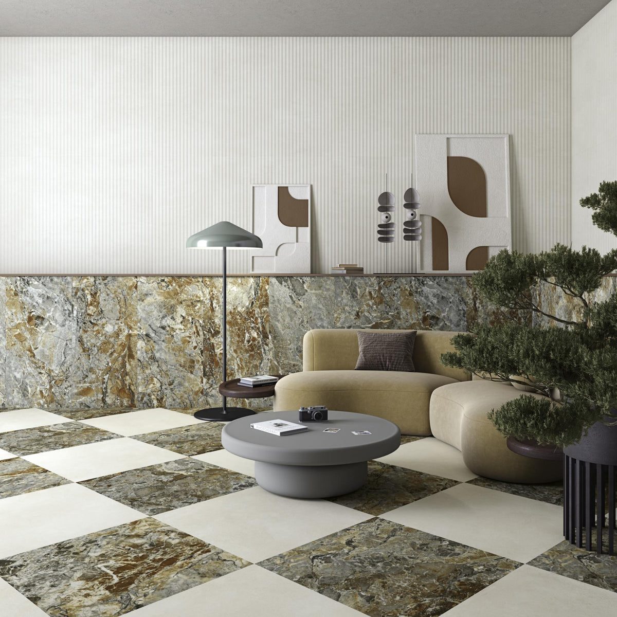 Ambiente salón con suelo efecto mármol Aulla Fivizzano - Vetonek