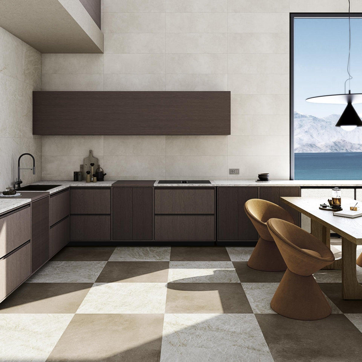 Ambiente cocina con revestimiento efecto cemento Como Arena - Vetonek