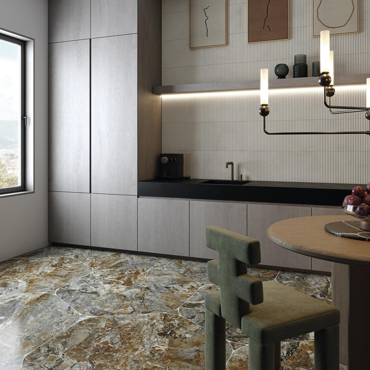 Ambiente con mármol Aulla Fivizzano en suelo y pared - Vetonek