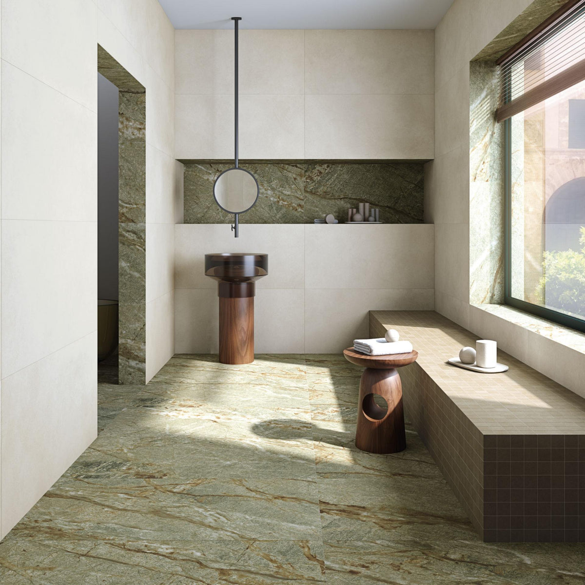 Ambiente baño con suelo efecto mármol Aulla Pontremoli - Vetonek