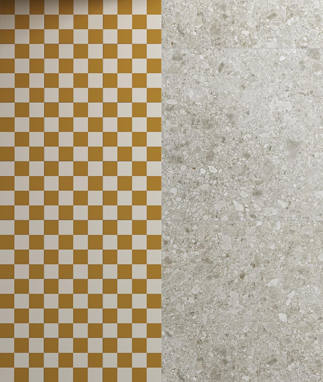 Ambiente baño con suelo hidráulico Amalfi Teja - Vetonek