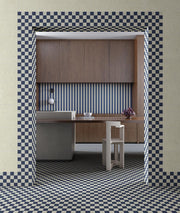Ambiente cocina con suelo hidráulico Amalfi Azul y Greige - Vetonek
