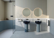 Ambiente baño con suelo hidráulico Amalfi Blanco y Celeste - Vetonek