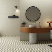 Ambiente baño con suelo hidráulico Amalfi Greige y Teja - Vetonek