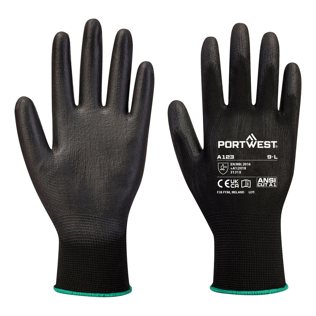 Guante con la Palma de PU libre de látex - Caja completa (144 pares) Negro - Portwest A123