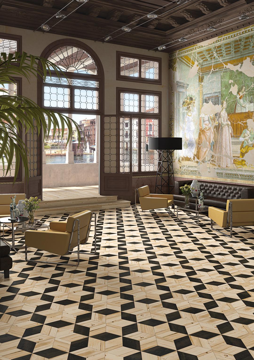 Ambiente con pavimento efecto madera Merano - Vetonek