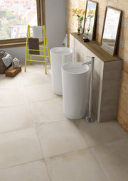 Ambiente con suelo efecto barro Matera Arena - Vetonek