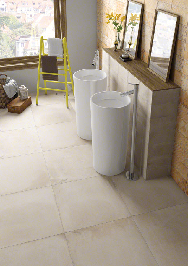 Ambiente con suelo efecto barro Matera Arena - Vetonek