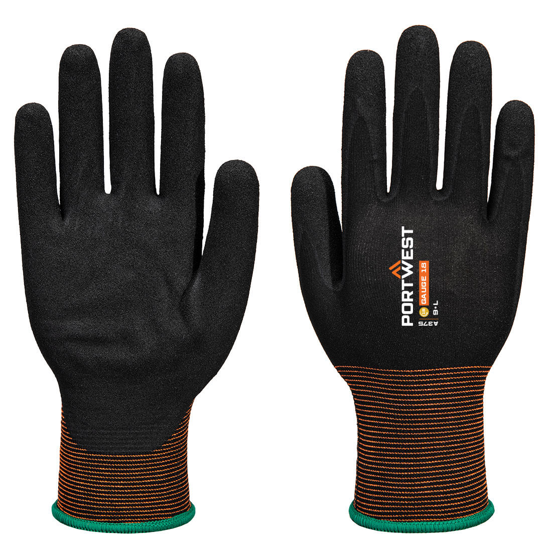 Guante de nitrilo liso/arenoso GP Grip 18 Negro - Portwest A375