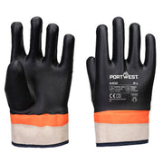 Guante Grip de PVC arenoso con doble baño Negro/Naranja - Portwest A402