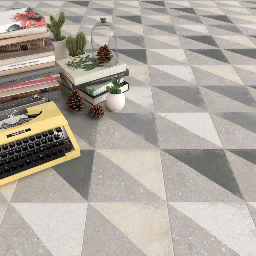 Ambiente con suelo hidráulico Cremona Ostiano Gris - Vetonek