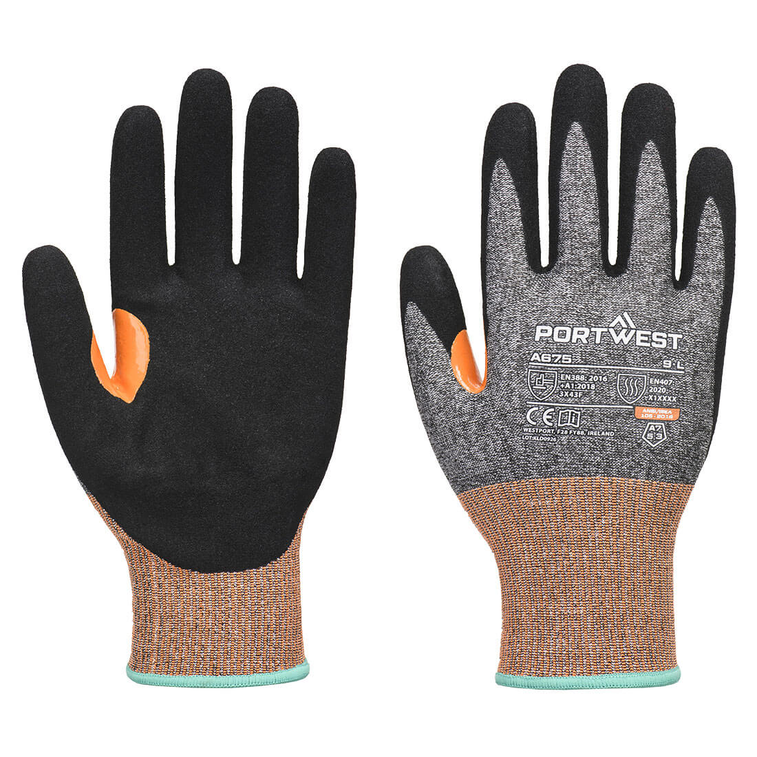 CS Cut G18 guante de nitrilo arenoso A7 Gris/Negro - Portwest A675