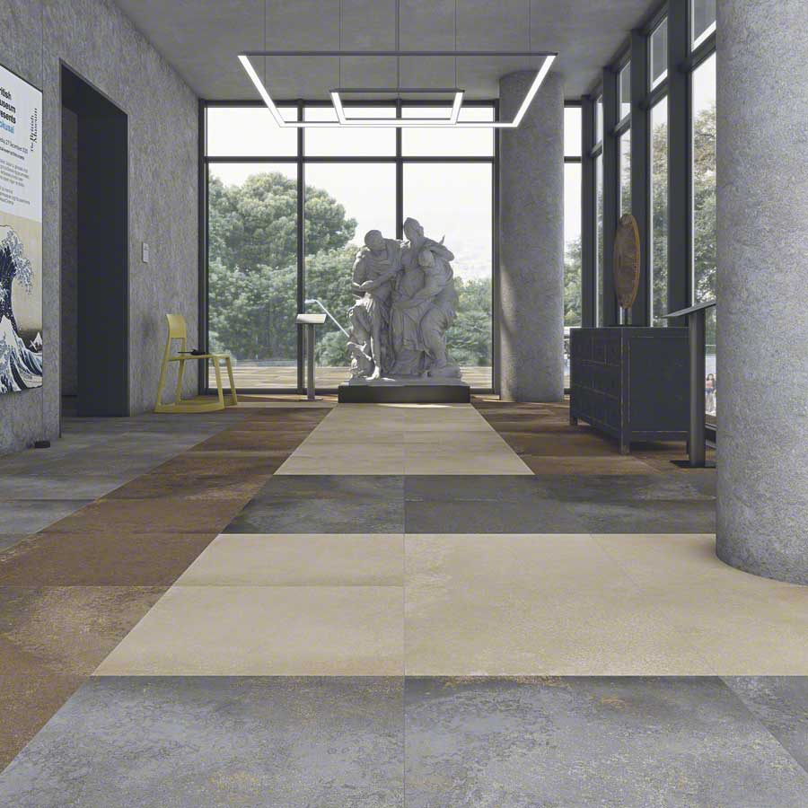 Ambiente con suelo efecto metal Terni en cuatro tonos - Vetonek