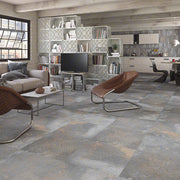 Ambiente con suelo efecto metal Terni Grafito - Vetonek