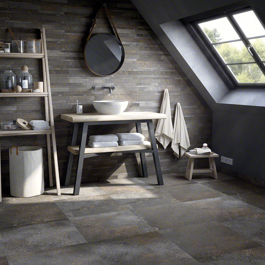 Ambiente con suelo efecto metal Terni Basalto - Vetonek