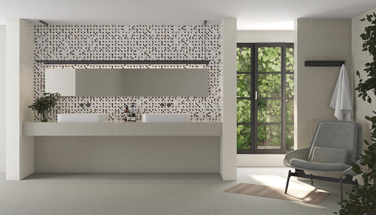 Ambiente con azulejo brillo Gaeta Blanco y diseño Sperlonga - Vetonek