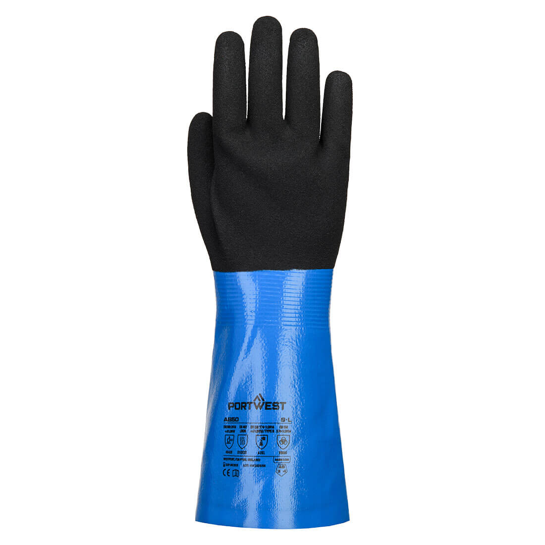 Chem Cut D 350 manguito de nitrilo arenoso Azul/Negro - Portwest A850