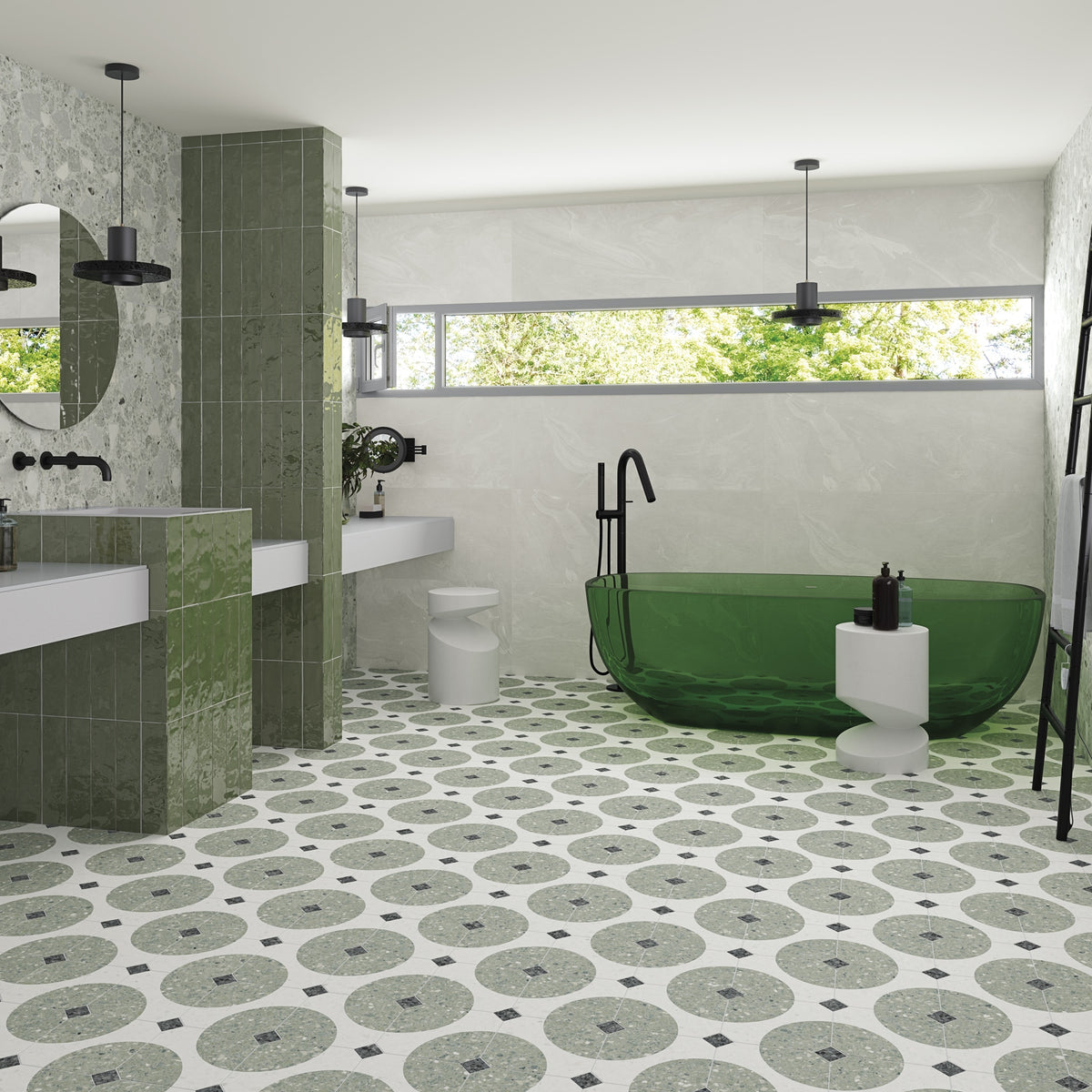 Ambiente con baldosa octogonal terrazo Asti Canelli Verde - Vetonek