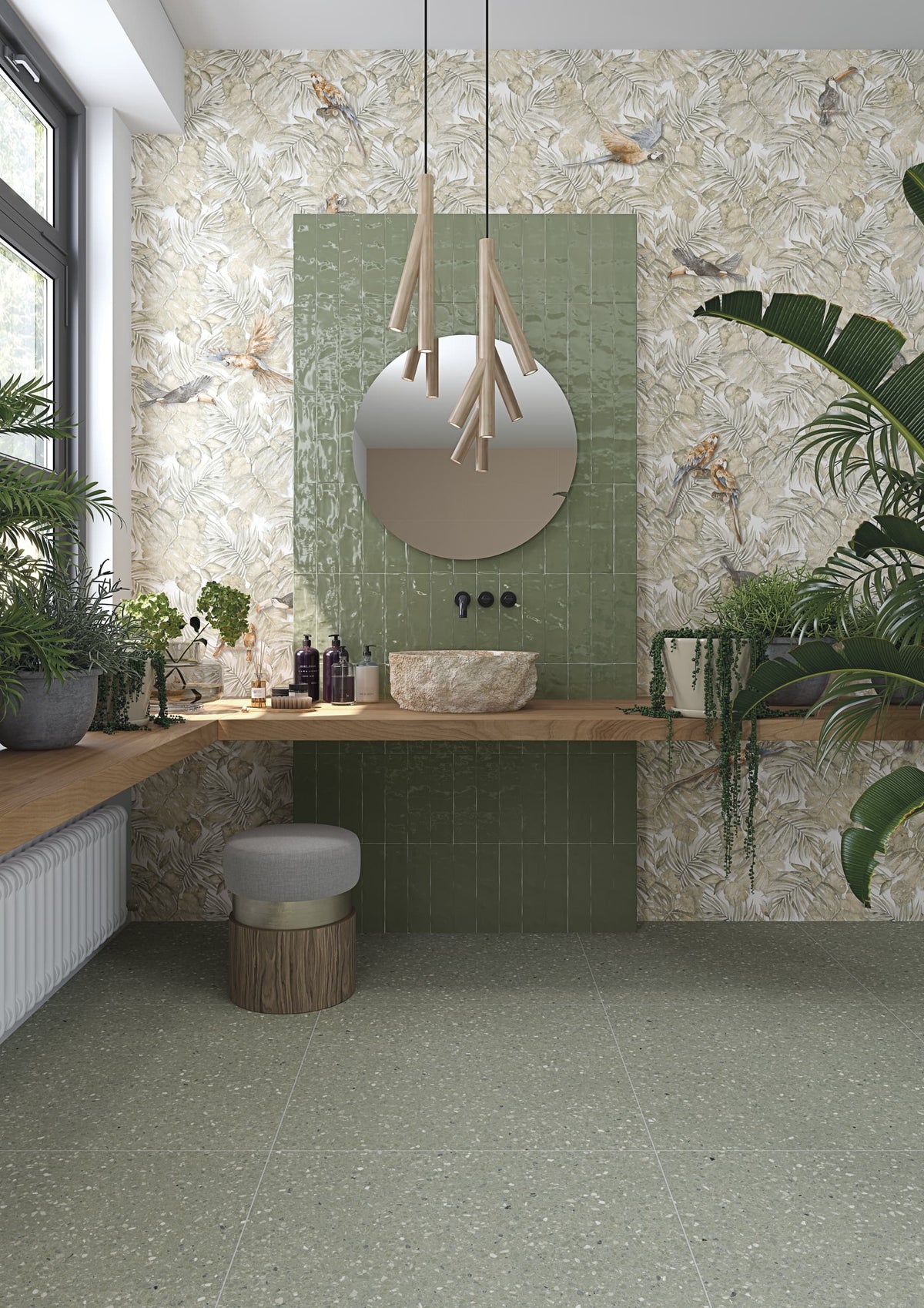 Ambiente baño con azulejo brillo Camogli Esmeralda - Vetonek