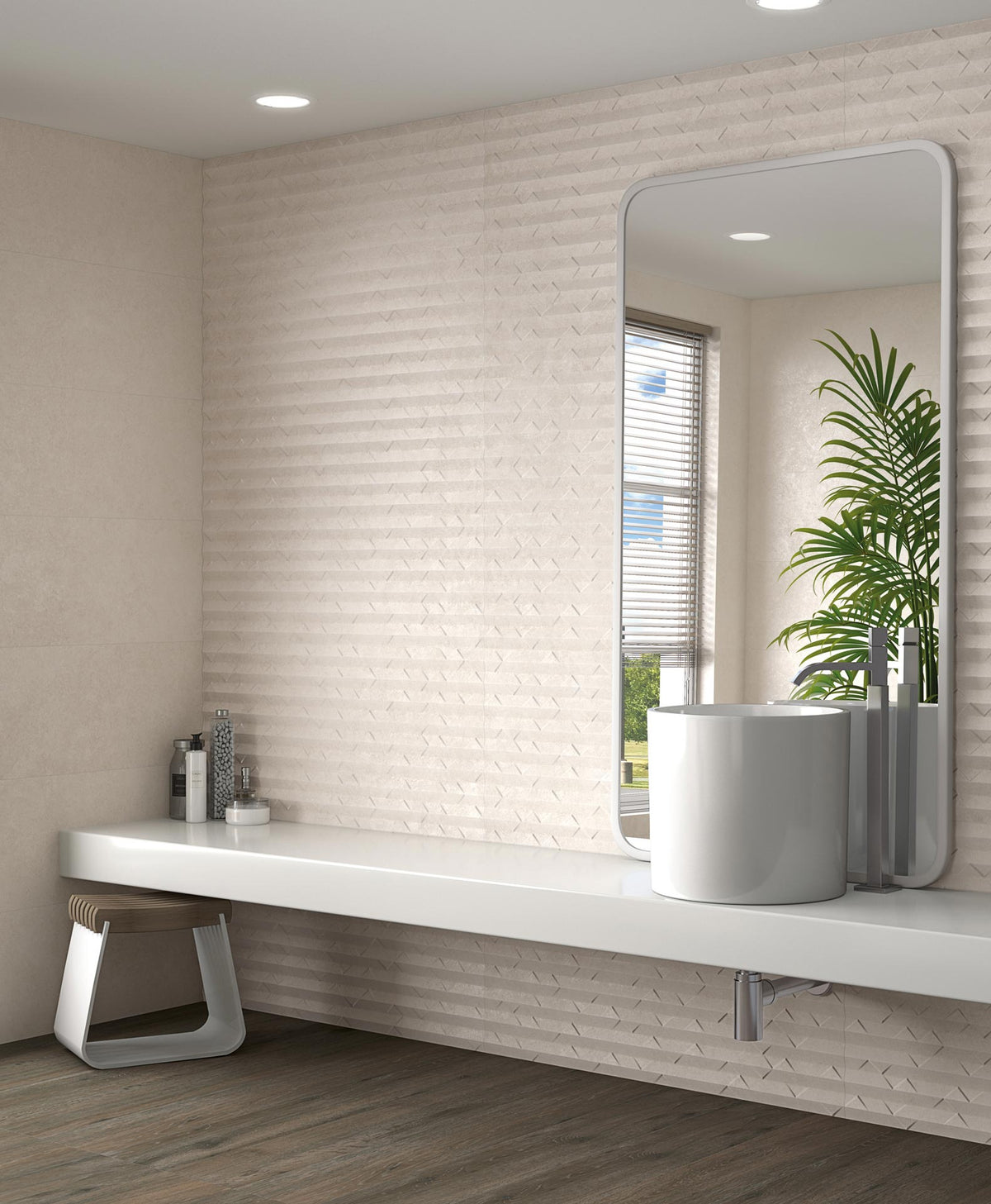 Ambiente baño con revestimiento efecto cemento Ravenna Blanco - Vetonek