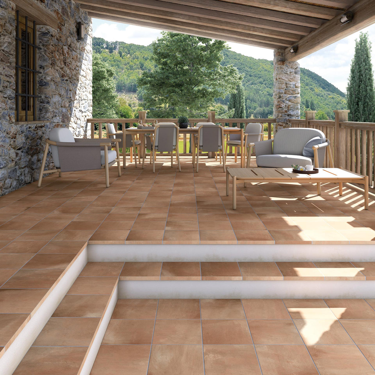 Ambiente con suelo efecto barro Otranto Cuero - Vetonek