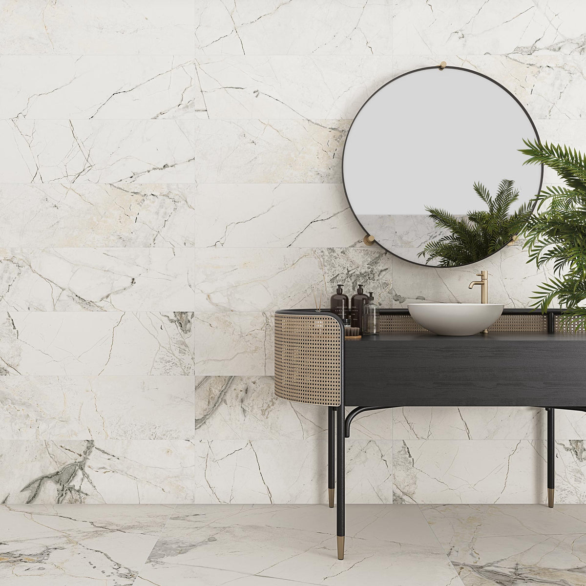 Ambiente con revestimiento efecto mármol Massa Blanco - Vetonek