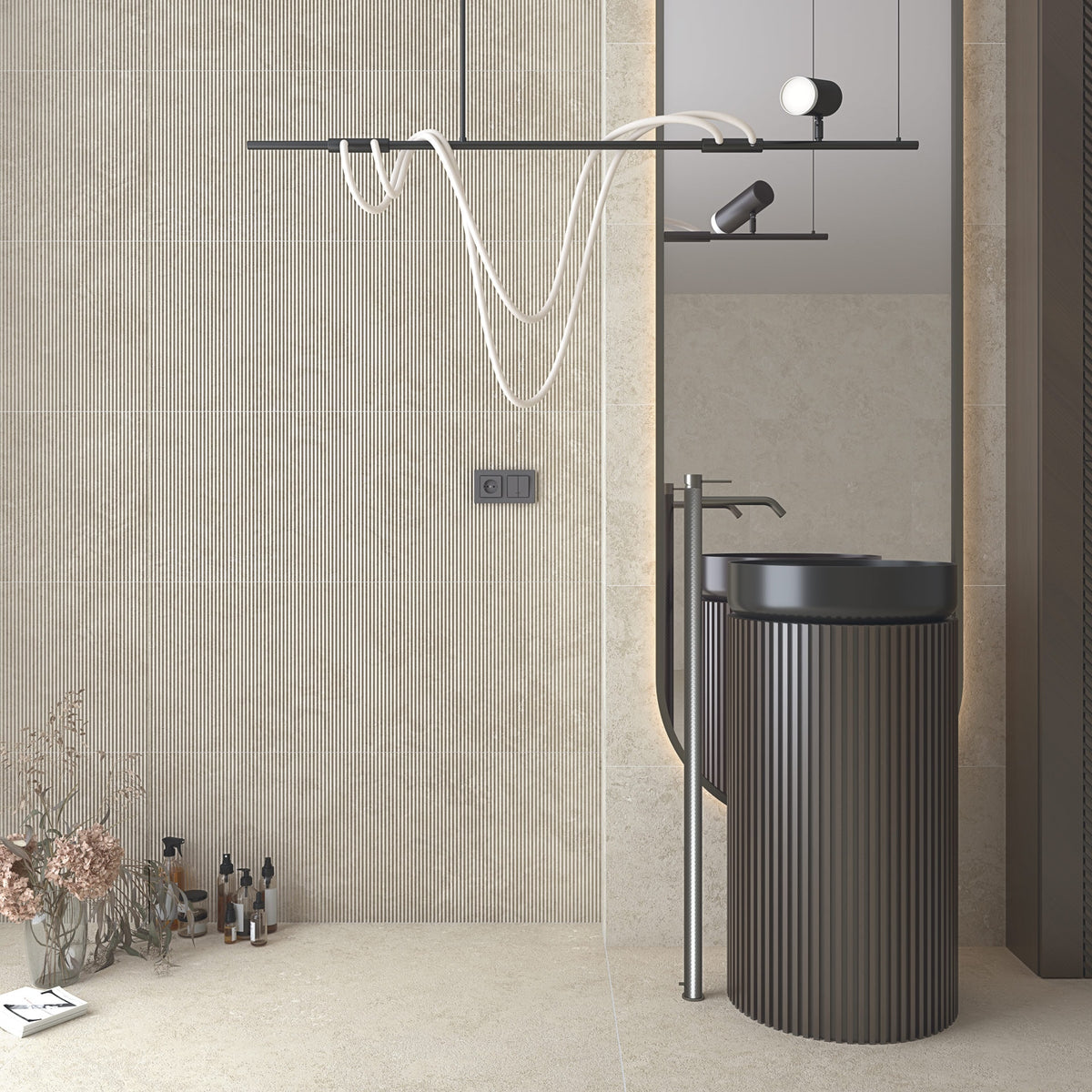Ambiente baño con revestimiento efecto piedra Bassano Natural - Vetonek