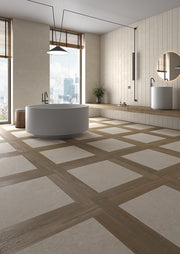 Ambiente baño con revestimiento efecto piedra Bassano Natural - Vetonek