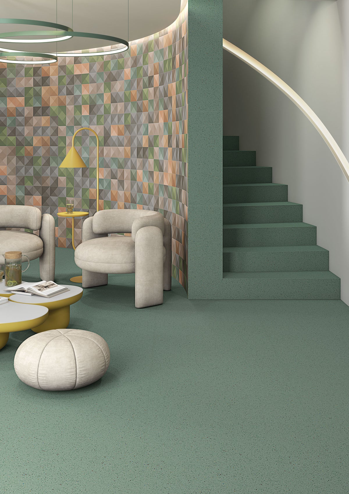 Salón con baldosa terrazo Viterbo Índigo - Vetonek