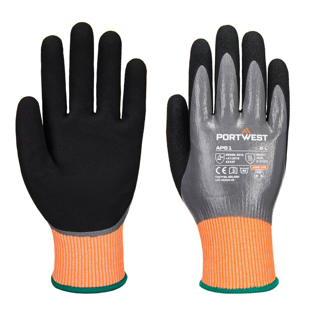 Cut F15 guante de nitrilo Aqua Gris/Negro - Portwest AP51