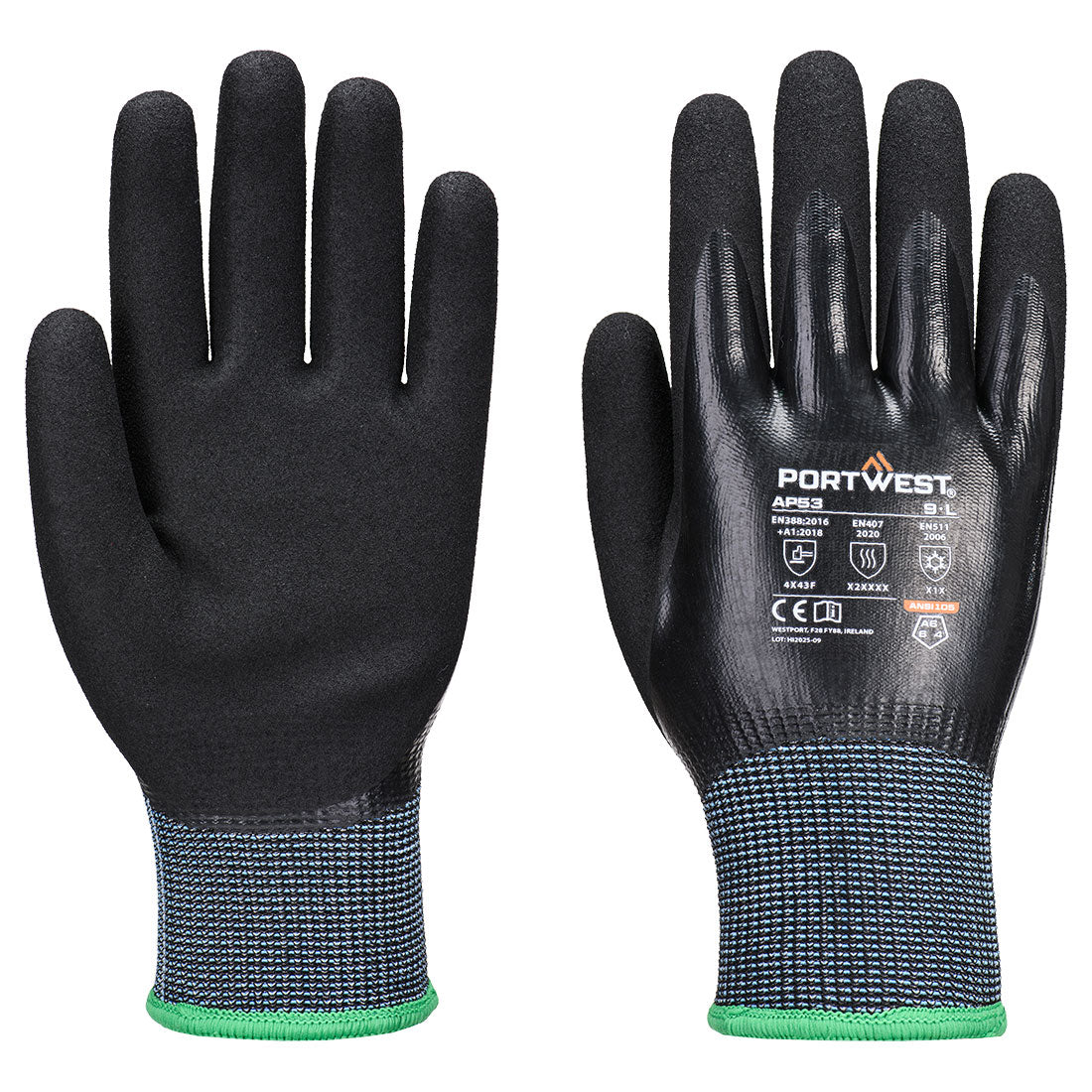 Guante Cold F15 de nitrilo Aqua resistente al corte Negro - Portwest AP53