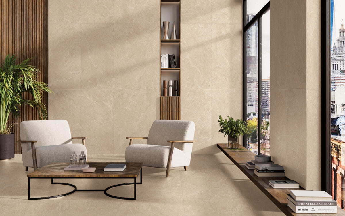 Porcelánico Annecy Cream efecto pizarra - salón