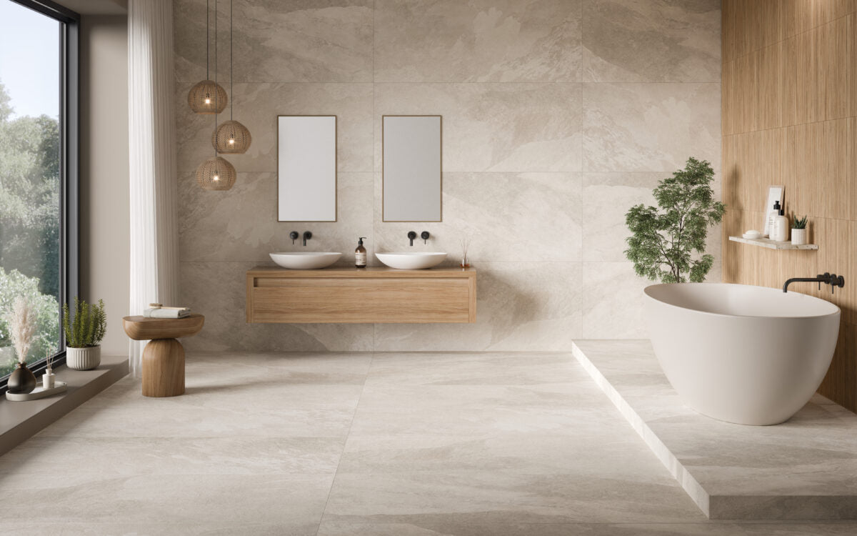 Porcelánico Amiens White 75x150 - baño