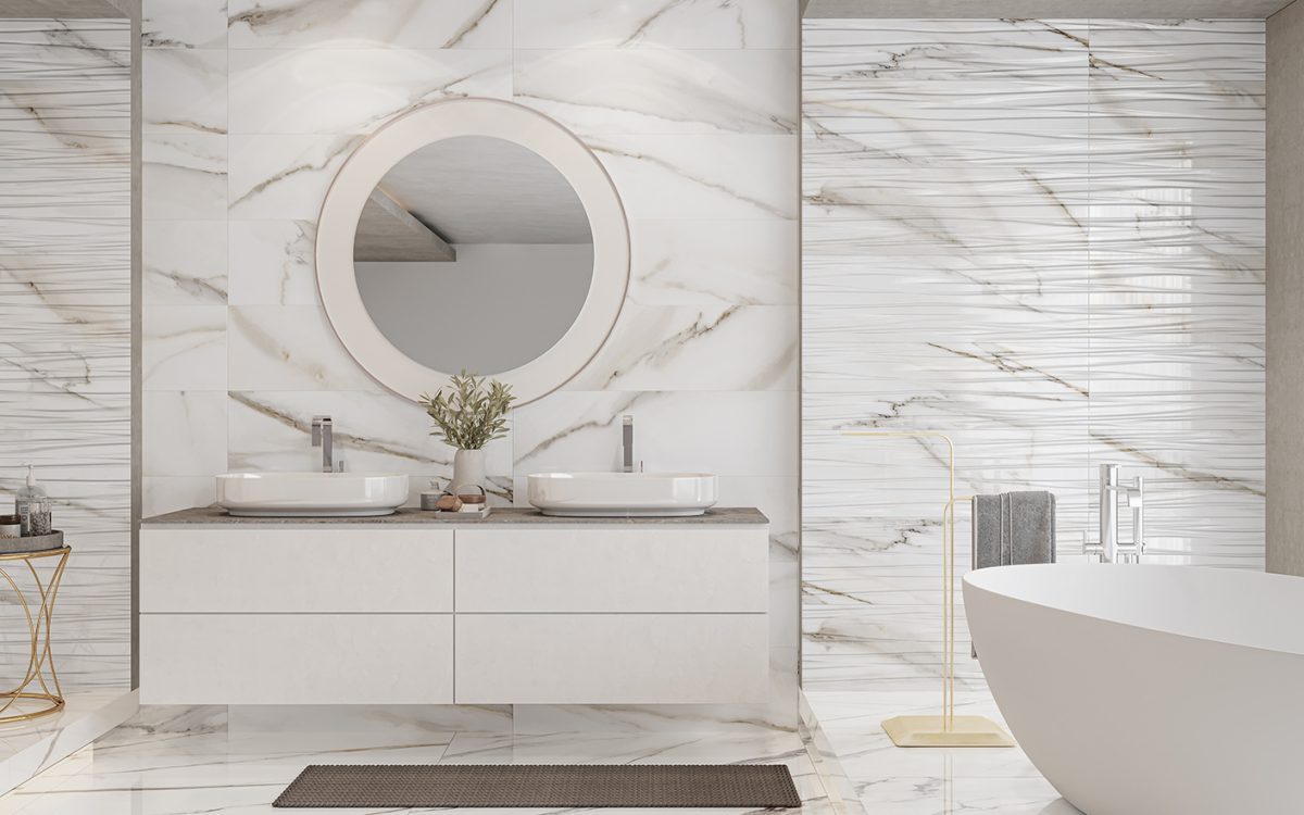 Carrara 33x100 con Relieve Breeze en baño