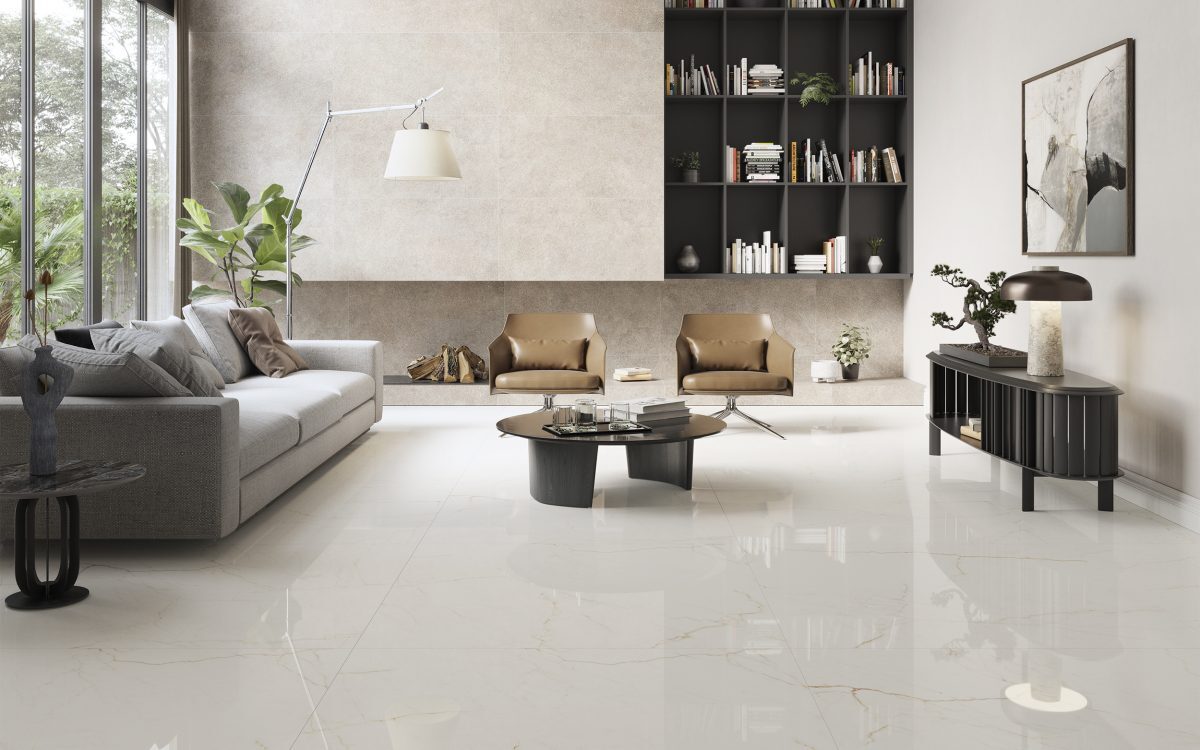 Laval Crema 120x120 pulido en salón